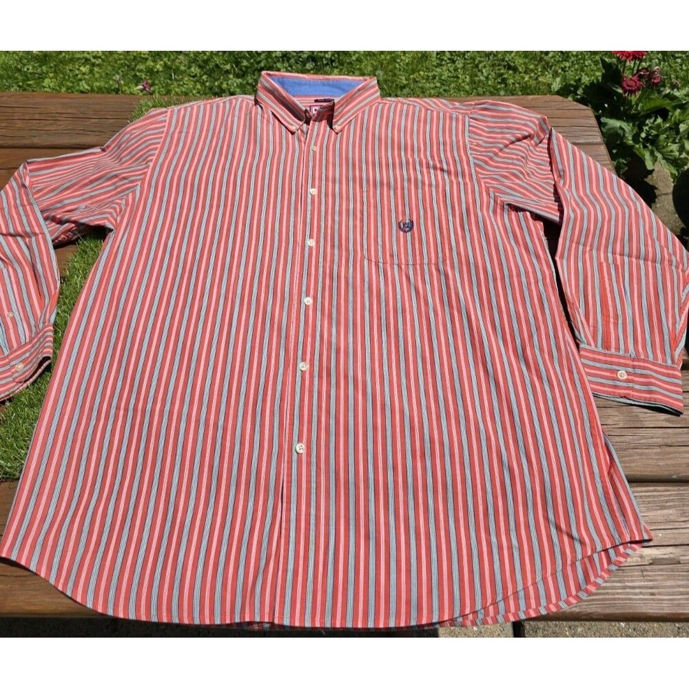 Chaps Dress Shirt Easy Care Mens XXL Red Striped Cotton Blend Button Down Collar